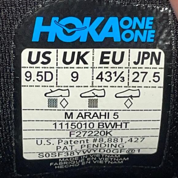 Hoka One One Mens Arahi 5 1115010 BWHT Black Running Shoes Sneakers Size 9.5D main image 8